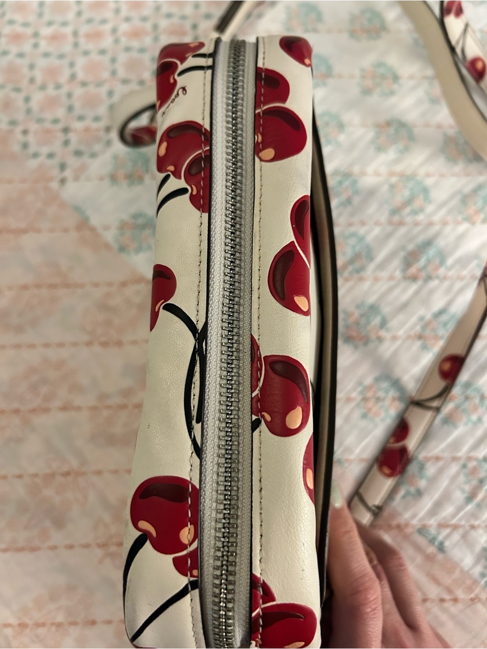 COACH Jamie Camera Bag With Cherry Print In Smooth Leather In Chalk Colorway GUC - Picture 8 of 13